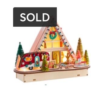 World Market Laser Cut Wood Mid-Century Modern A-Frame LED House-NEW IN BOX